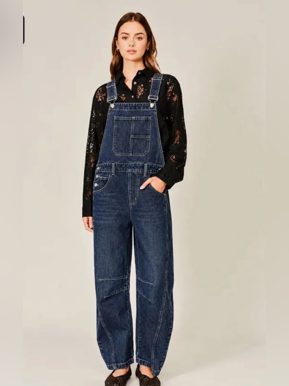 Dark Denim Barrel Leg Overalls